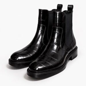 🖤Jeffrey Campbell Black Lomon Croc Embossed Leather Ankle Chelsea Boots, sz 8